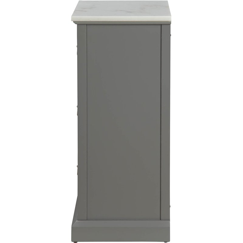 Bowery Hill Wooden 3-Drawer Cabinet with Marble Top in Gray Finish
