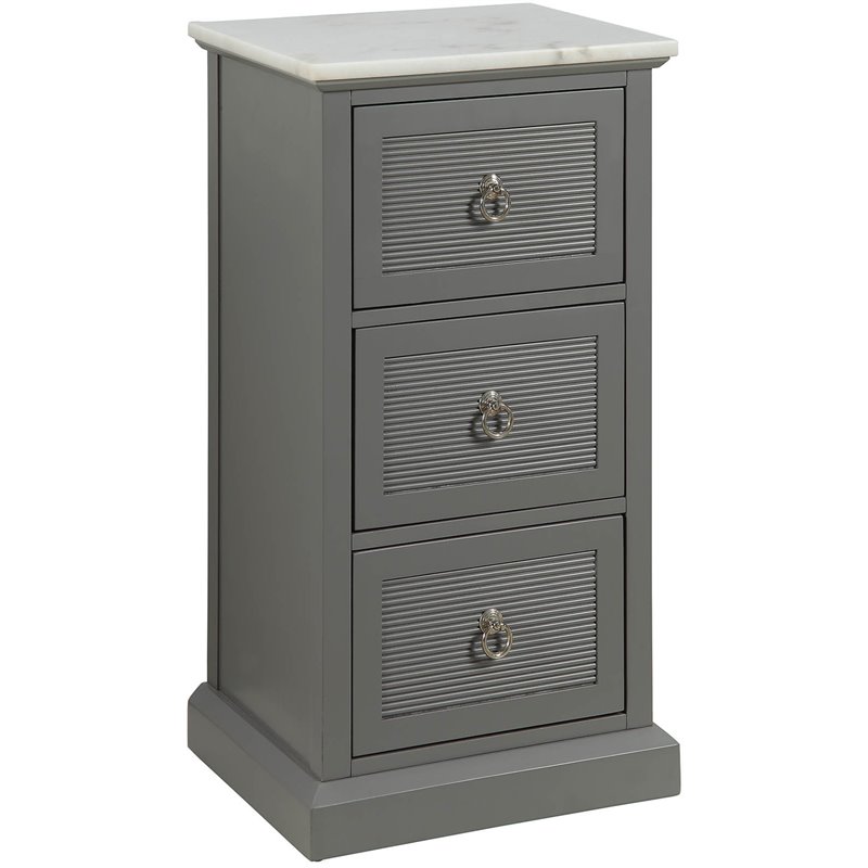Bowery Hill Wooden 3-Drawer Cabinet with Marble Top in Gray Finish