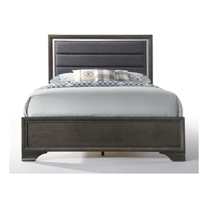 Bowery Hill King Panel Bed with Upholstery and Mirror Trim in Gray