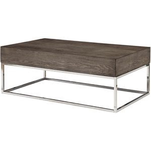 Bowery Hill 47&quot Rectangular Coffee Table in Gray Oak and Chrome