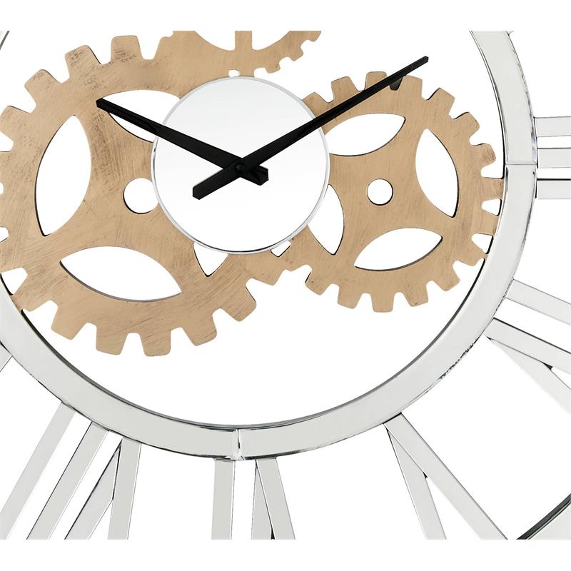 Bowery Hill Round Wall Clock with Open Back Metal Frame and Mirror Panels