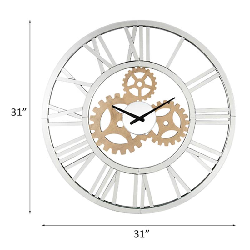 Bowery Hill Round Wall Clock with Open Back Metal Frame and Mirror Panels