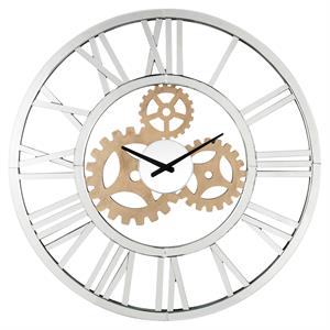 Bowery Hill Round Wall Clock with Open Back Metal Frame and Mirror Panels