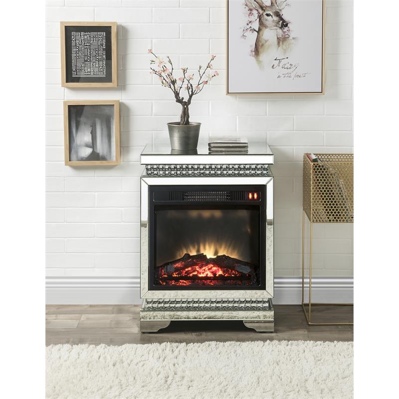 Bowery Hill LED Electric Fireplace with Touch Timer in Mirrored Finish