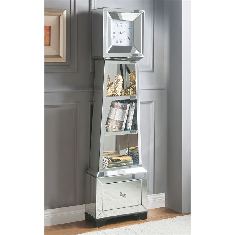 Bowery Hill Mirrored Floor Clock with Quartz Movement and Storage