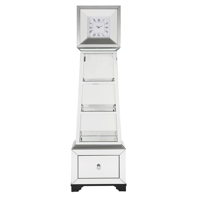Bowery Hill Mirrored Floor Clock with Quartz Movement and Storage
