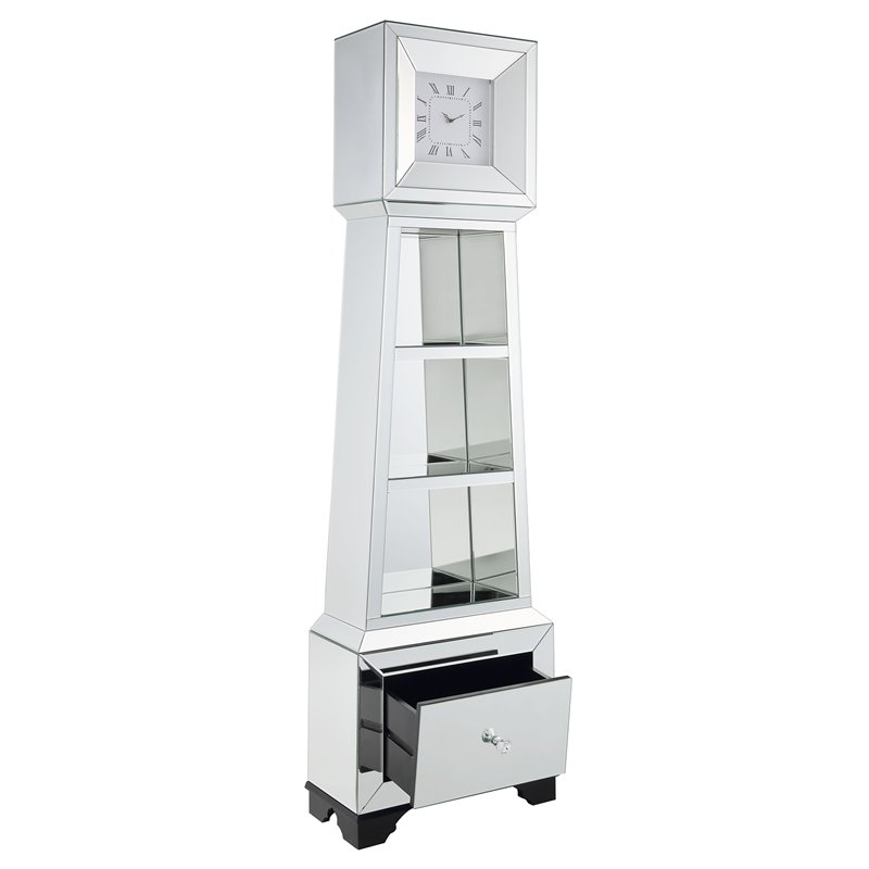 Bowery Hill Mirrored Floor Clock with Quartz Movement and Storage