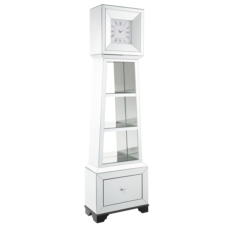 Bowery Hill Mirrored Floor Clock with Quartz Movement and Storage