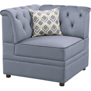 Bowery Hill Velvet Button Tufted Armless Wedge Chair in Gray Upholstery
