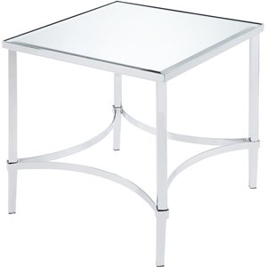 Bowery Hill Square Metal & Glass End Table in Chrome Finish with Mirrored Top