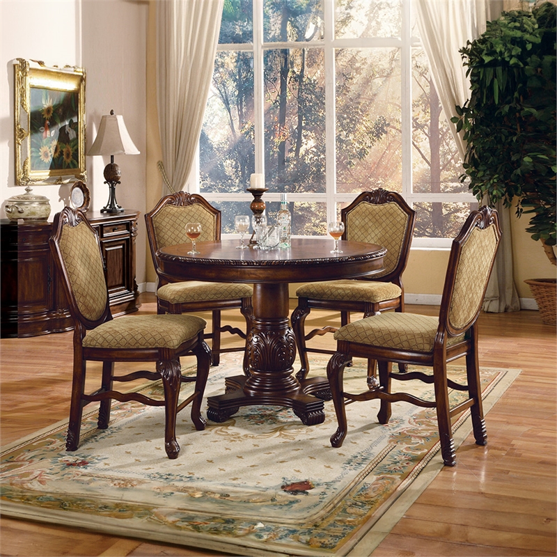 Bowery Hill Round Single Pedestal Counter Height Table in Espresso