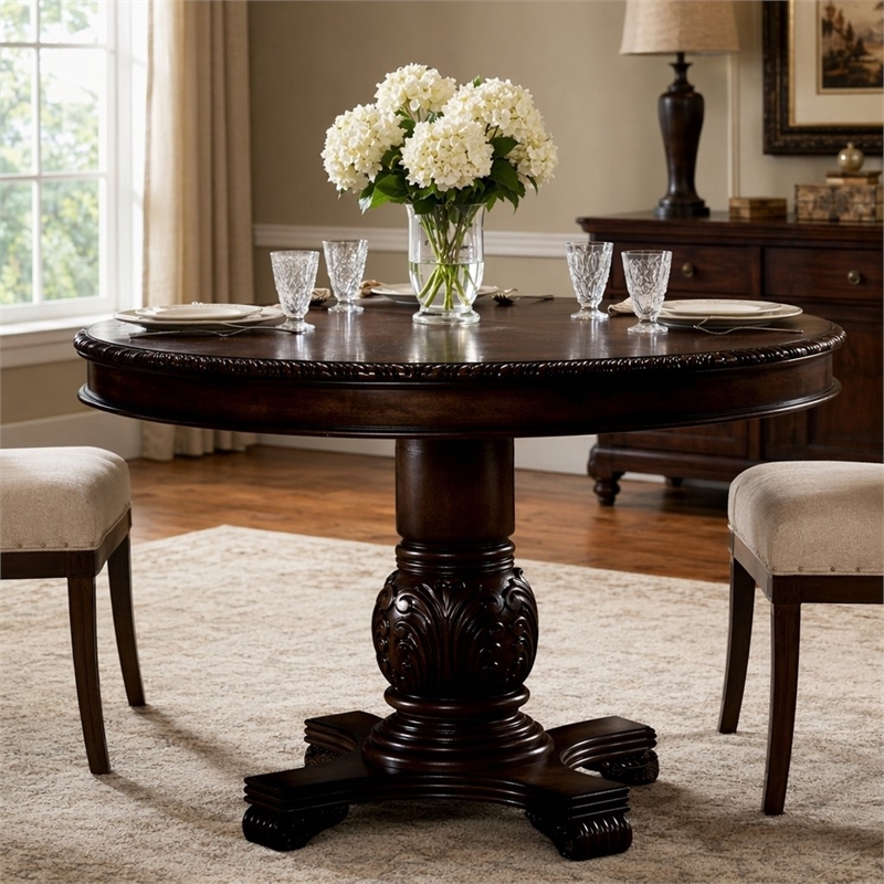 Bowery Hill Round Single Pedestal Counter Height Table in Espresso