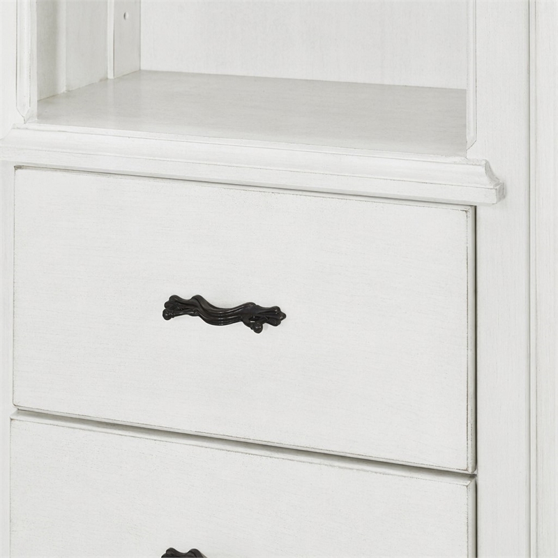 Bowery Hill Wooden Bookcase Cabinet with 3 Drawers in Pink and White