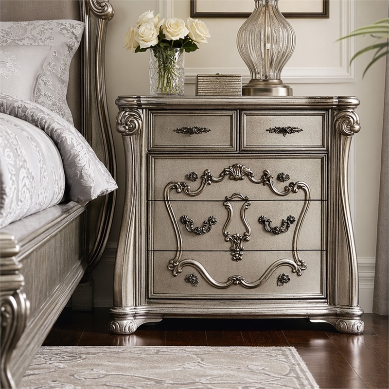 Bowery Hill 5-Drawer Wooden Bedroom Chest in Antique Platinum