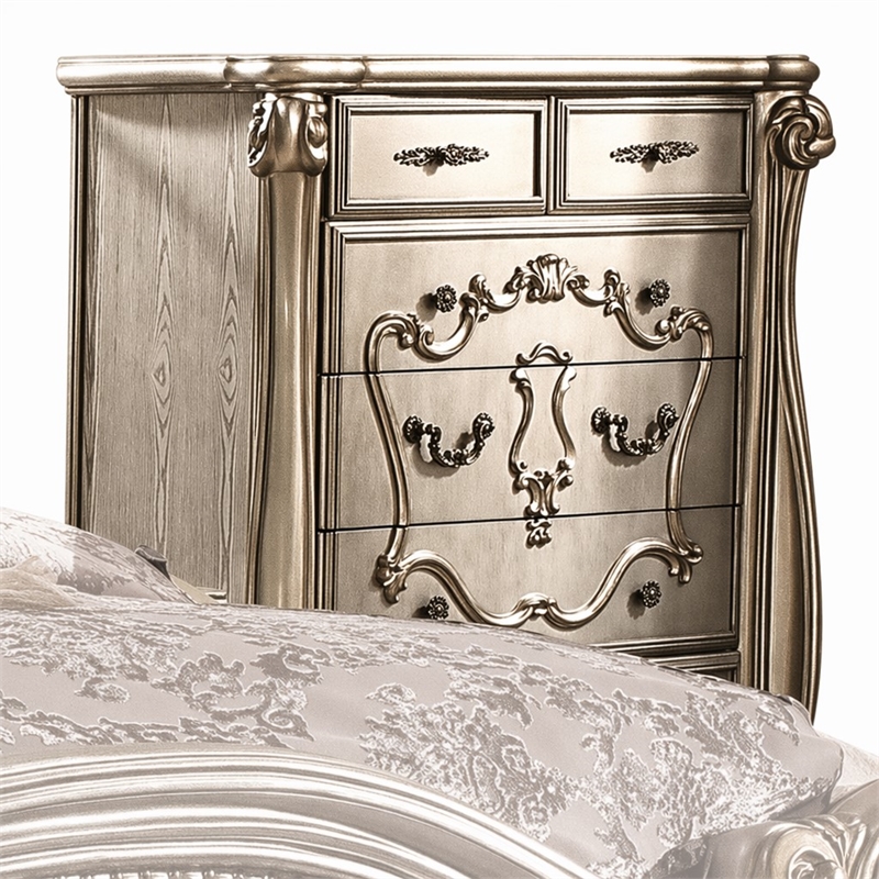 Bowery Hill 5-Drawer Wooden Bedroom Chest in Antique Platinum