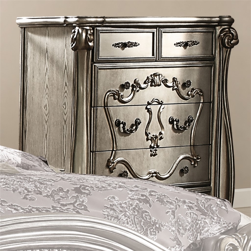 Bowery Hill 5-Drawer Wooden Bedroom Chest in Antique Platinum