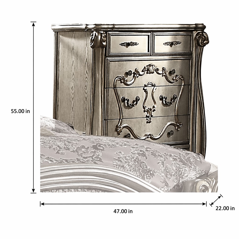 Bowery Hill 5-Drawer Wooden Bedroom Chest in Antique Platinum