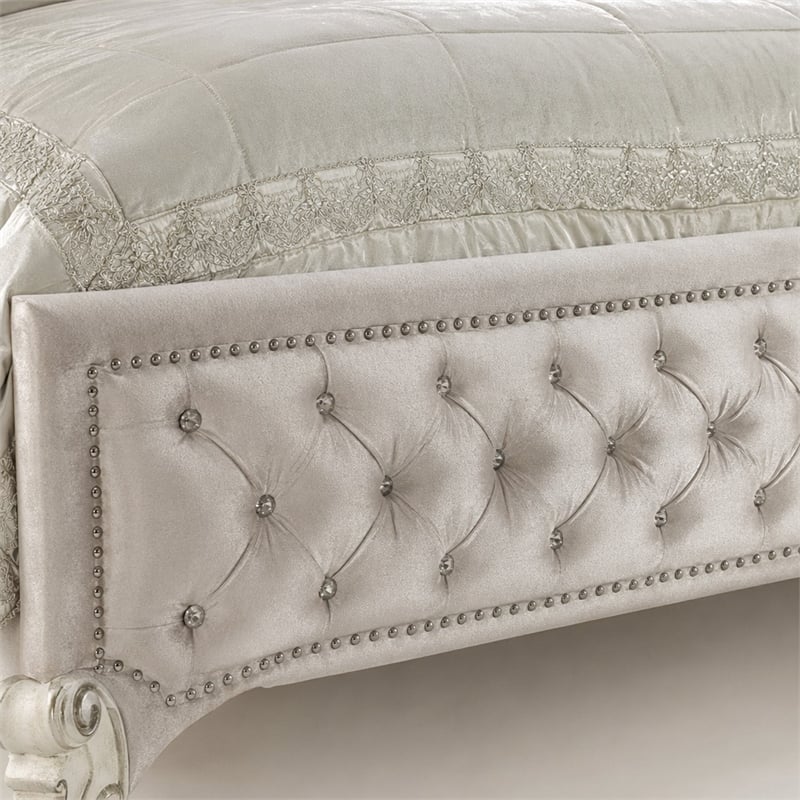 Bowery Hill King Upholstered Bed with Tufted Headboard in Ivory Velvet