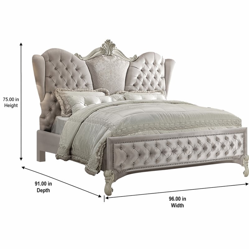 Bowery Hill King Upholstered Bed with Tufted Headboard in Ivory Velvet