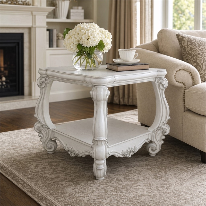 Bowery Hill Square End Table with Scrolled Legs and Lower Shelf