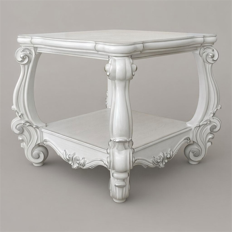 Bowery Hill Square End Table with Scrolled Legs and Lower Shelf