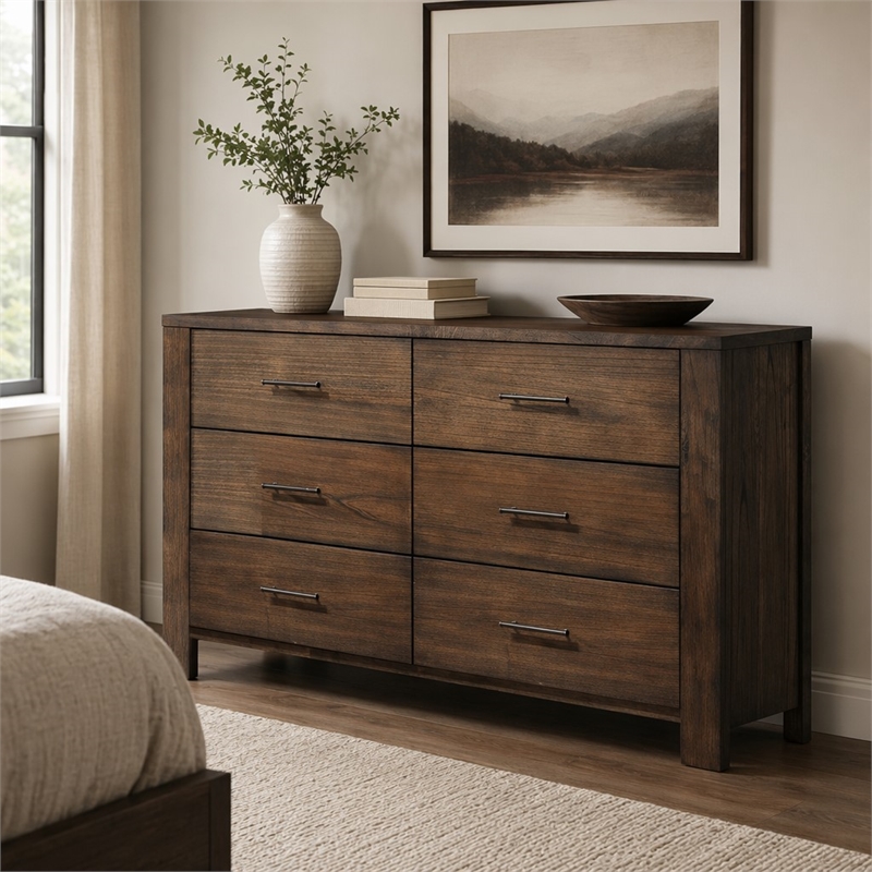 Bowery Hill 6-Drawer Dresser in Oak Wood Finish