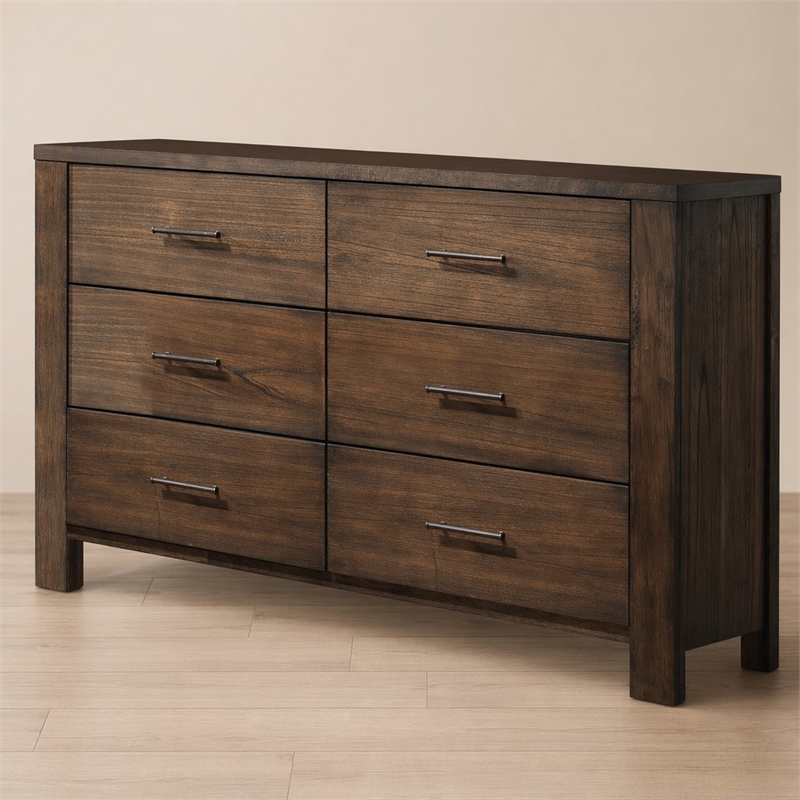 Bowery Hill 6-Drawer Dresser in Oak Wood Finish