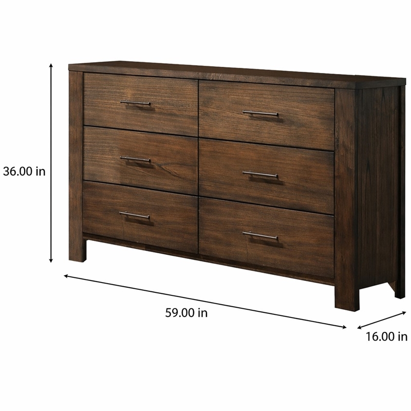 Bowery Hill 6-Drawer Dresser in Oak Wood Finish