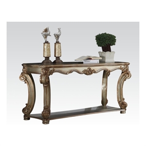 Bowery Hill Gold Patina Sofa Table with Scrolled Leg and Shelf