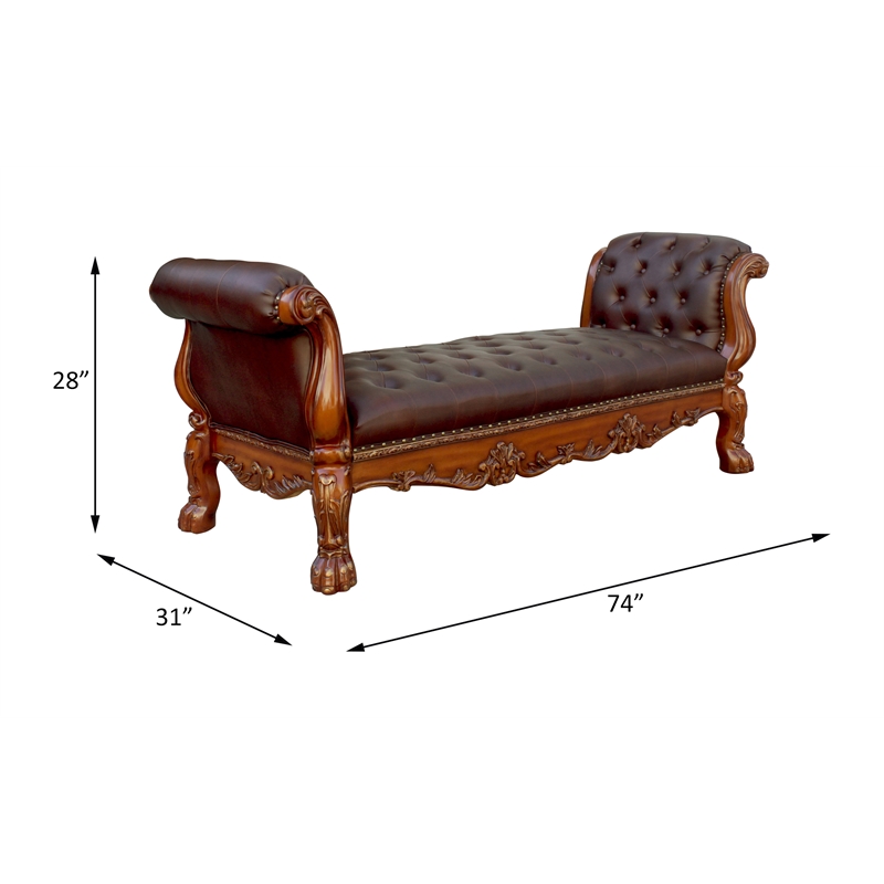 Bowery Hill Upholstered Bench with Tufted Seat in Cherry Finish