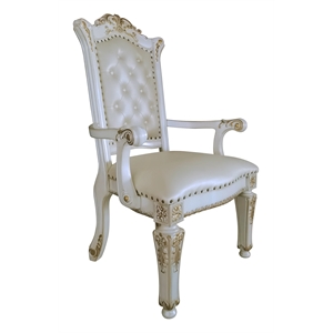 Bowery Hill Wooden Executive Office Chair in Antique Pearl Upholstery