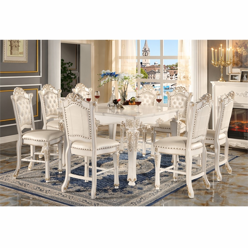 Bowery Hill Wooden Counter Height Table in Antique Pearl Finish