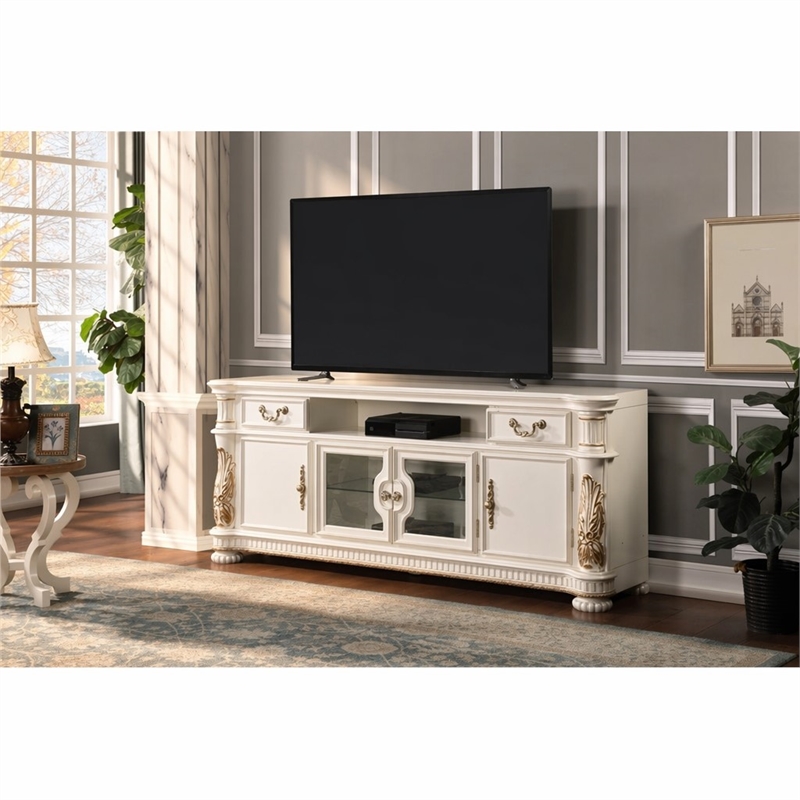 Bowery Hill Transitional Wood TV Stand for TVs up to 83 in Pearl Finish