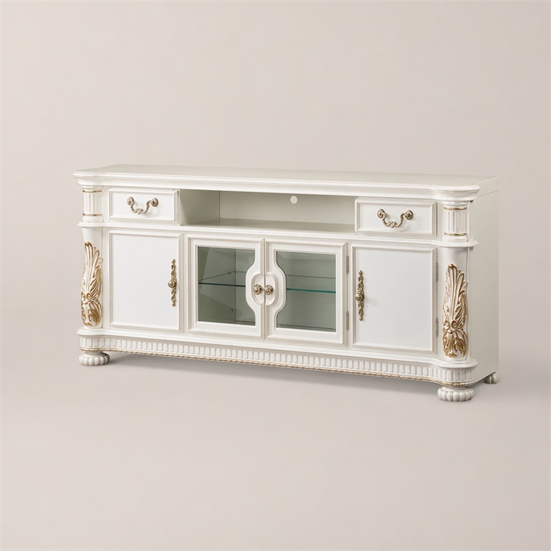 Bowery Hill Transitional Wood TV Stand for TVs up to 83 in Pearl Finish