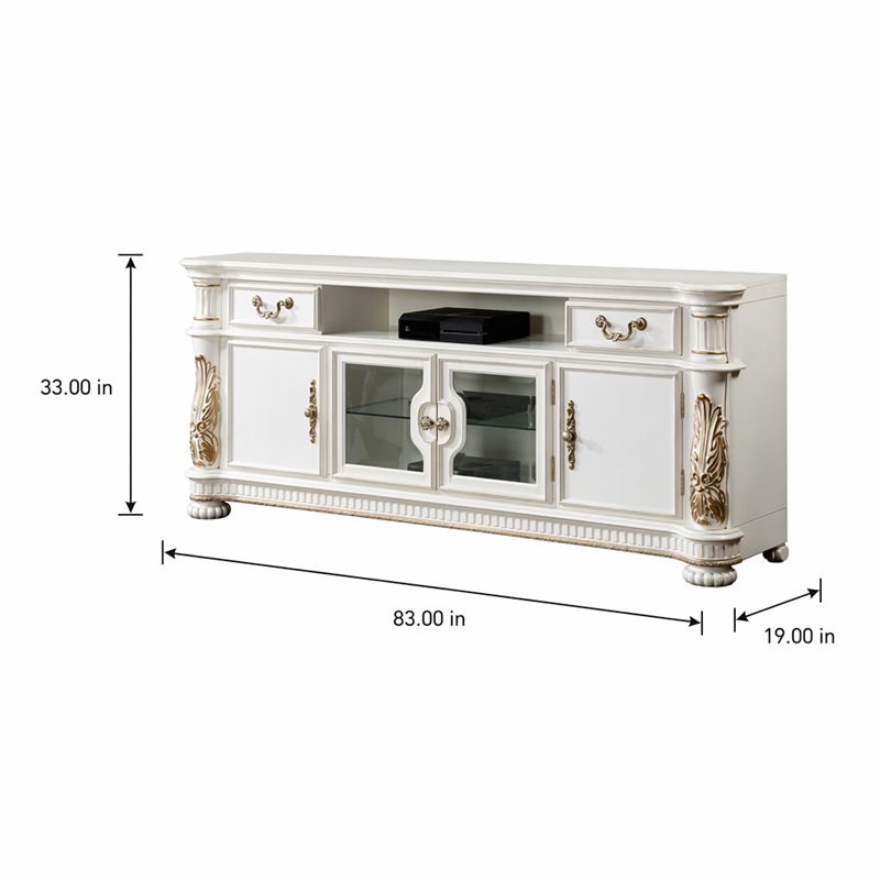 Bowery Hill Transitional Wood TV Stand for TVs up to 83 in Pearl Finish