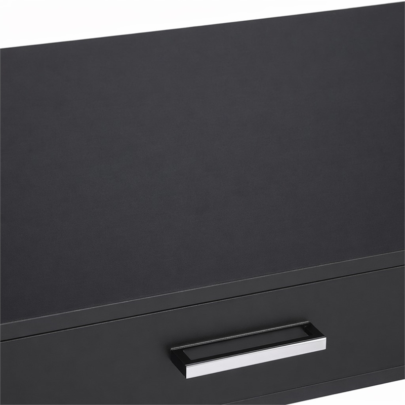 Bowery Hill 2-Drawer Metal Home Office Desk with Glossy Black Top