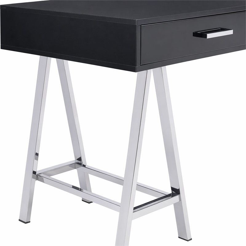 Bowery Hill 2-Drawer Metal Home Office Desk with Glossy Black Top