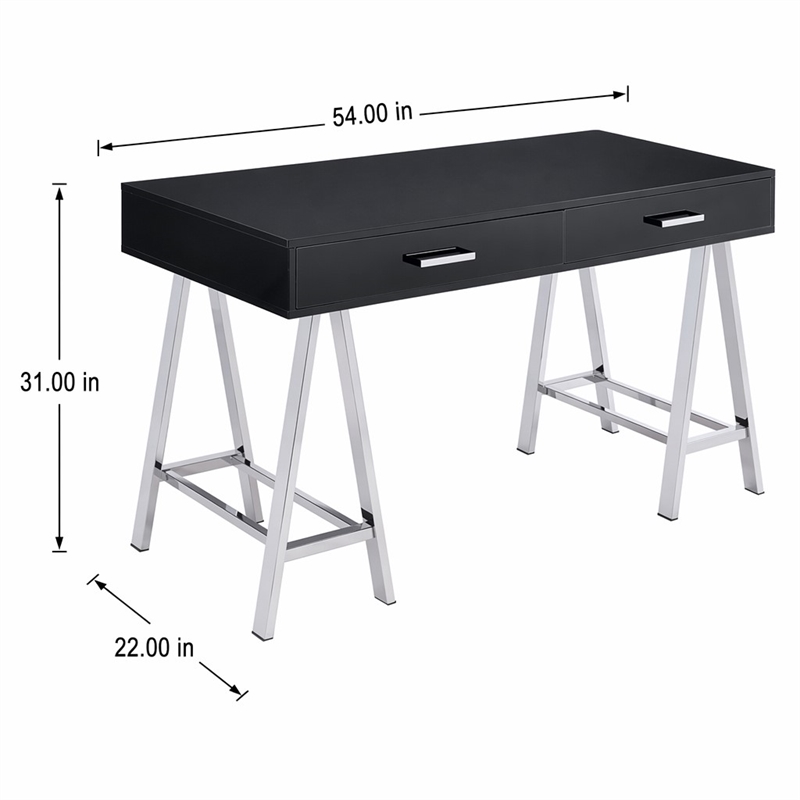 Bowery Hill 2-Drawer Metal Home Office Desk with Glossy Black Top