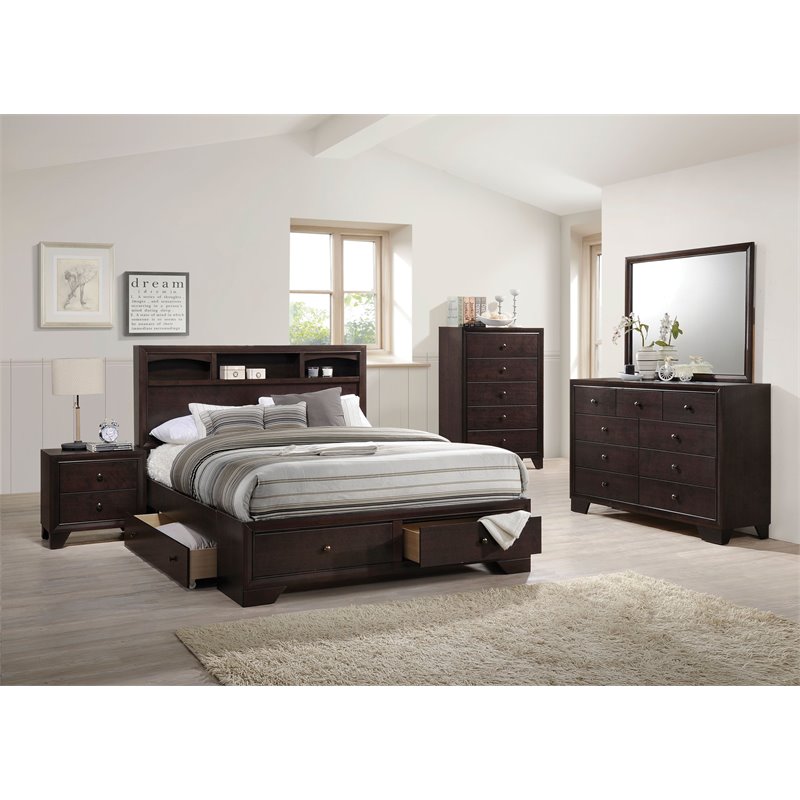 Bowery Hill Queen Wood Platform Bed with Storage in Espresso