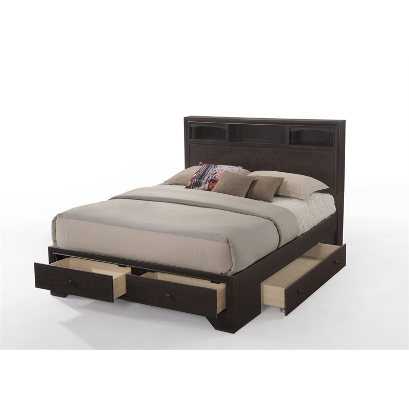 Bowery Hill Queen Wood Platform Bed with Storage in Espresso