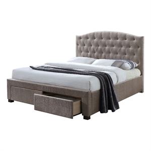 Bowery Hill Upholstered King Storage Panel Bed in Mink Fabric