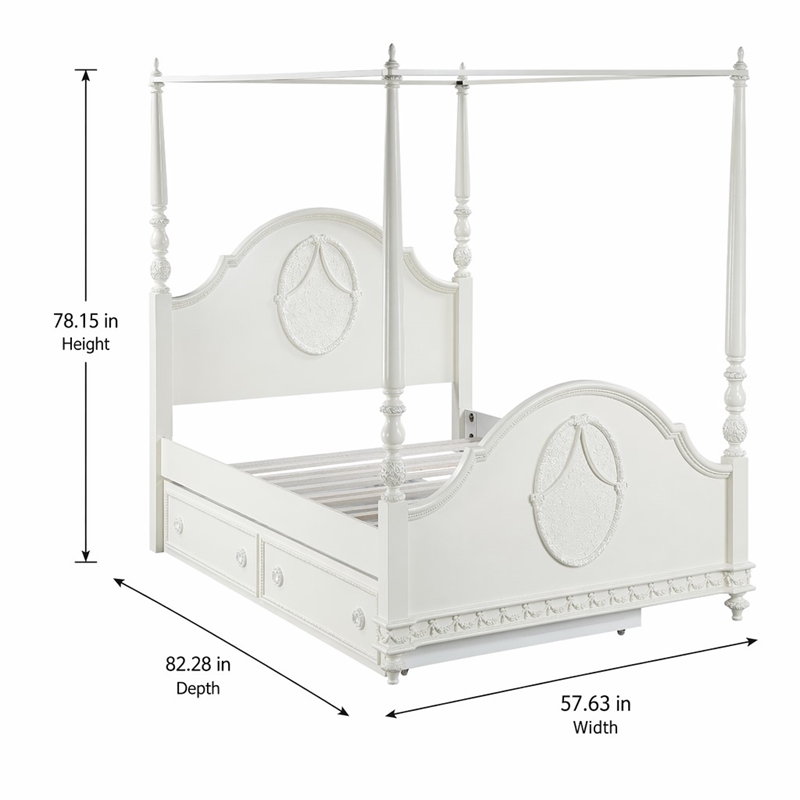Bowery Hill Transitional Full Poster Bed in Ivory Finish
