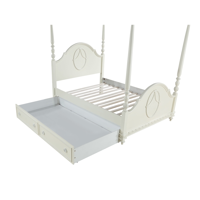 Bowery Hill Transitional Full Poster Bed in Ivory Finish