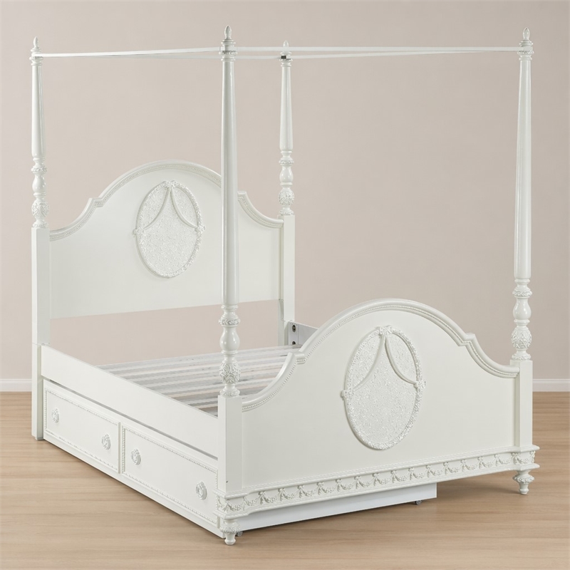 Bowery Hill Transitional Full Poster Bed in Ivory Finish