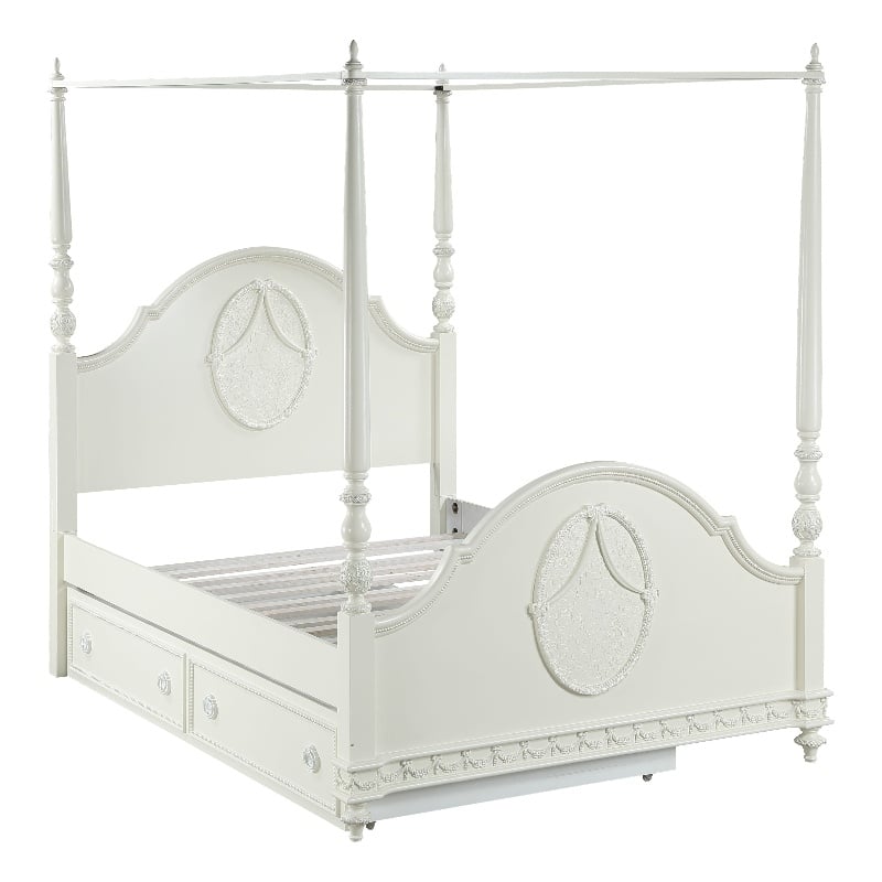 Bowery Hill Transitional Full Poster Bed in Ivory Finish
