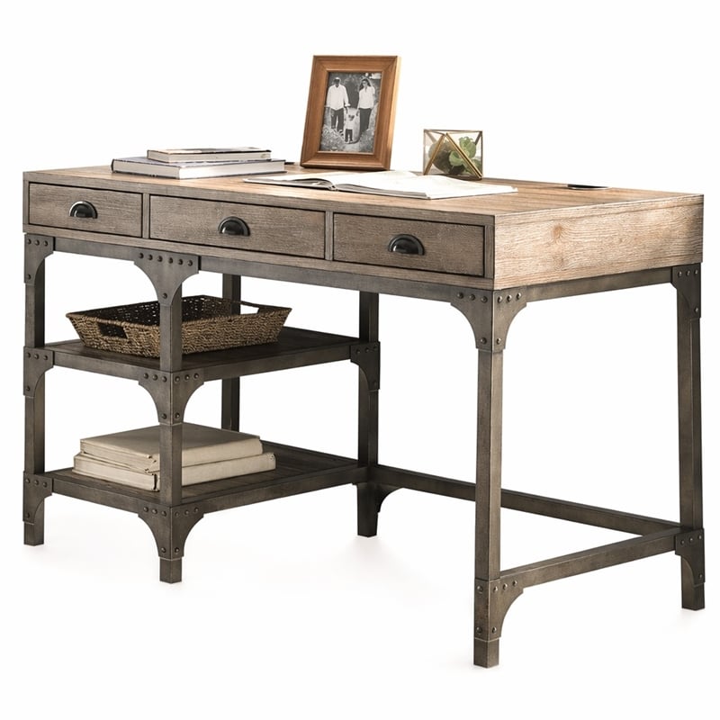 Bowery Hill 3-Drawer Wooden Writing Desk in Weathered Oak Finish