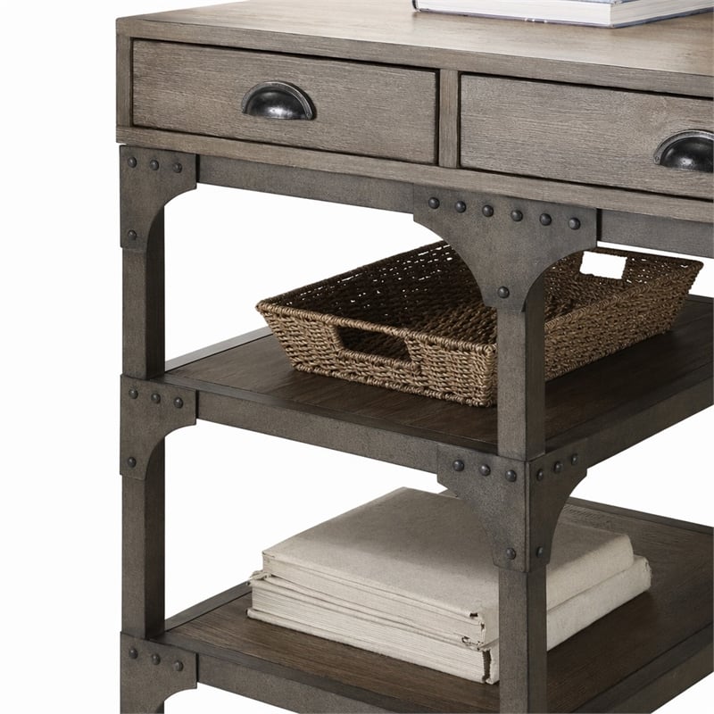Bowery Hill 3-Drawer Wooden Writing Desk in Weathered Oak Finish