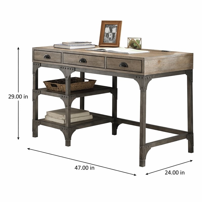 Bowery Hill 3-Drawer Wooden Writing Desk in Weathered Oak Finish