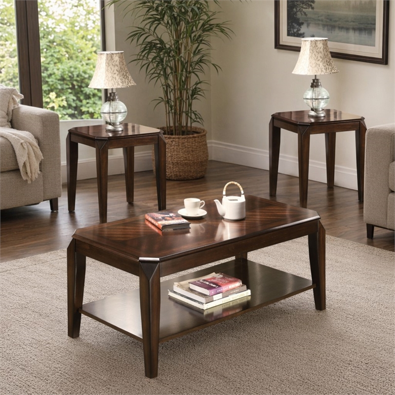 Bowery Hill 3-Piece Wooden Coffee Table Set in Walnut Finish