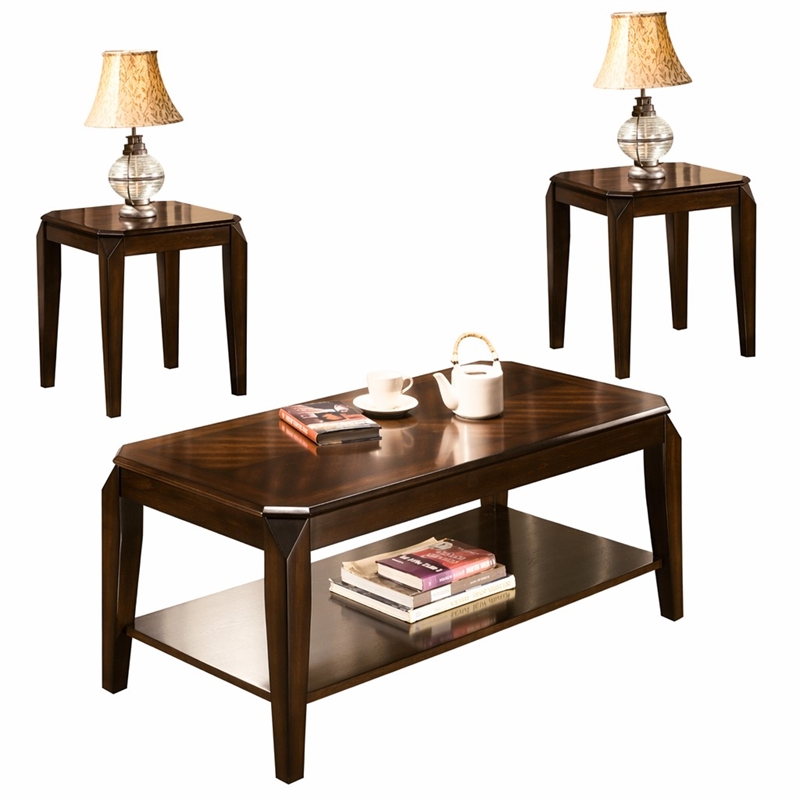 Bowery Hill 3-Piece Wooden Coffee Table Set in Walnut Finish